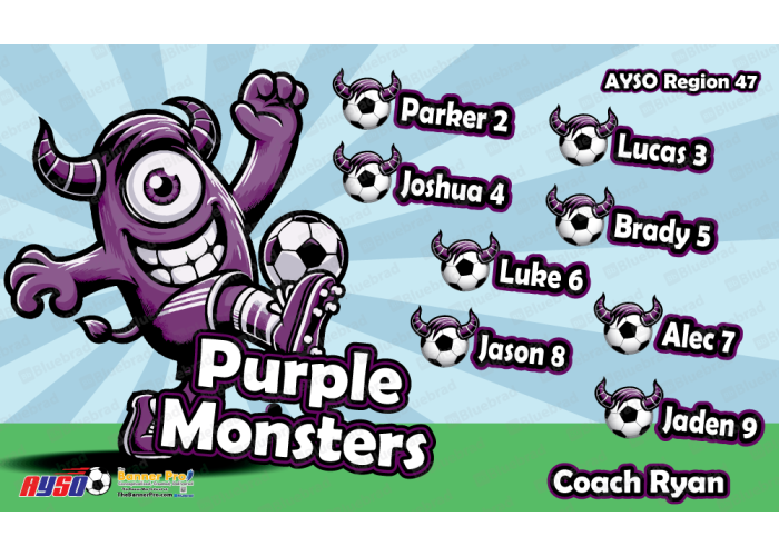 Purple Monsters - Soccer - Team Banner Design 